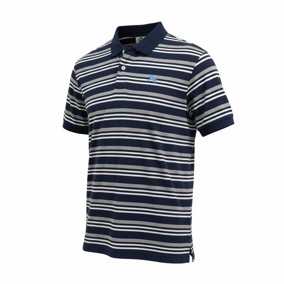 Dino Robert Other - Men's Dino Robert Shirt Sleeve Gray, White & Navy Striped Polo - Size XL